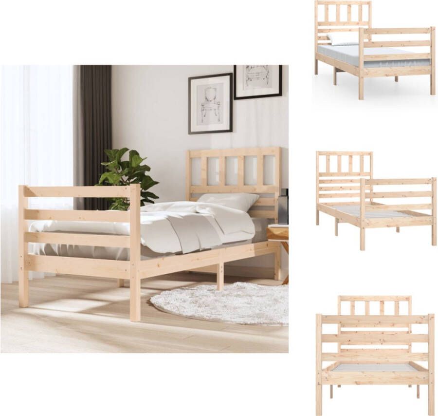 VidaXL Bedframe Grenenhout Tijdloos Ontwerp Houten Bedframe Afmeting- 205.5 x 95.5 x 31 cm Ken- Massief Grenenhout Bed - Foto 3