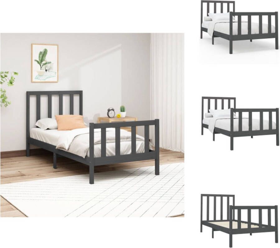 VidaXL Bedframe Grenenhout 205.5 x 96 x 69.5 cm Grijs Bed