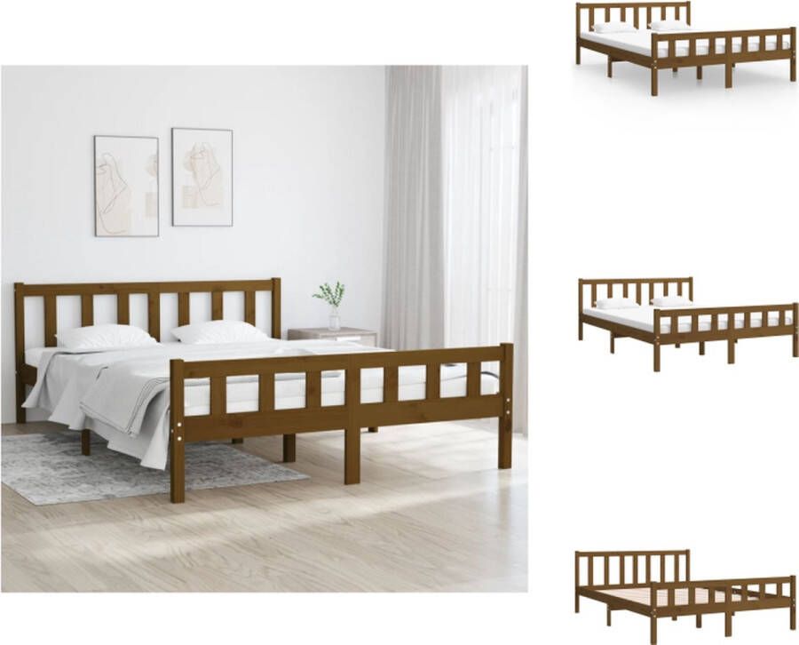 VidaXL Bedframe Grenenhout 205.5x155.5x69.5 cm Honingbruin 150x200 cm (King Size) Stabiel en Comfortabel Bed