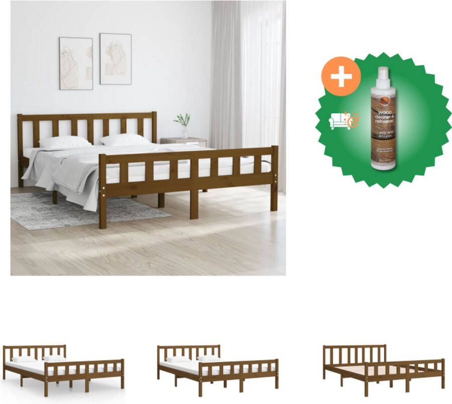 VidaXL Bedframe Grenenhout 205.5x155.5x69.5 cm Honingbruin 150x200 cm (King Size) Stabiel en Comfortabel Bed Inclusief Houtreiniger en verfrisser