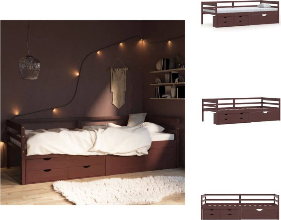 VidaXL Bedframe Bed Frame Bed Frames Bedframe met lades en kast grenenhout donkerbruin 90x200 cm