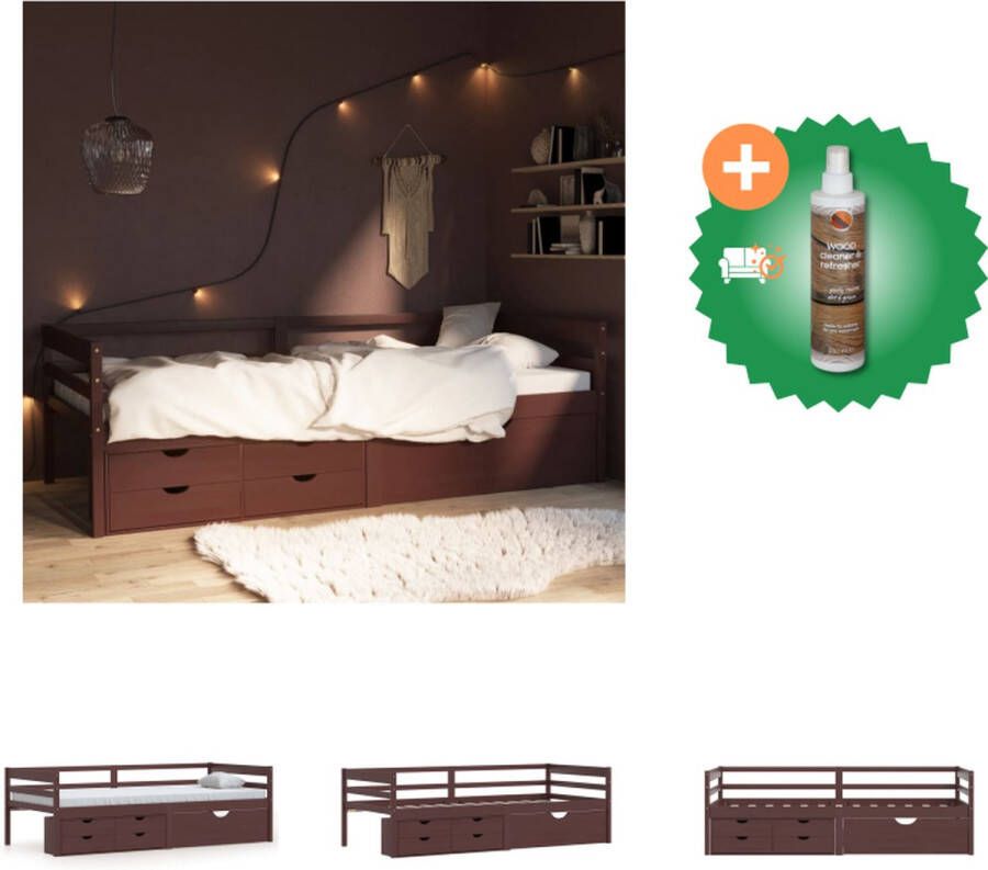 VidaXL Bedframe met lades en kast grenenhout donkerbruin 90x200 cm Bed Inclusief Houtreiniger en verfrisser