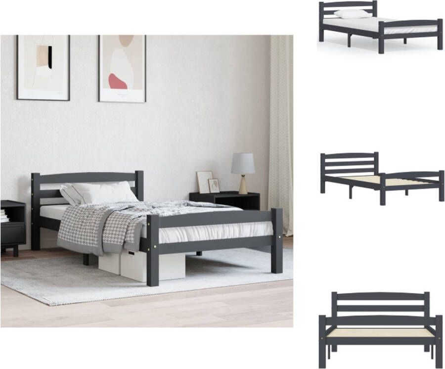 VidaXL Bedframe Grenenhout 206 x 96 x 66 cm Donkergrijs Bed