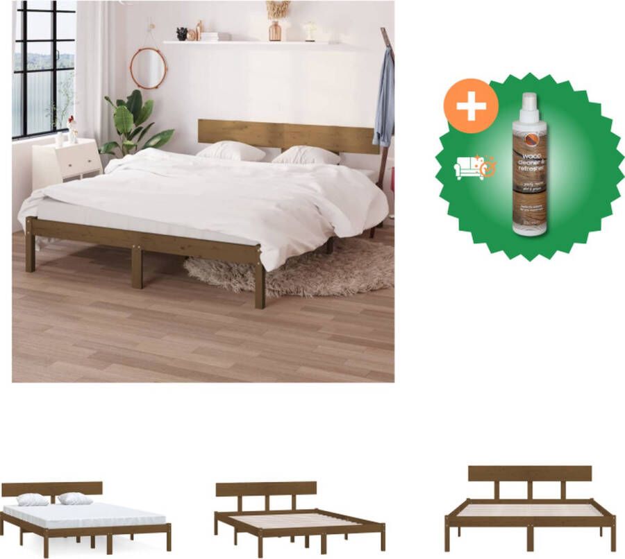 VidaXL Houten Bedframe Praktische Decoratieve Toevoeging 206x166x63 cm Kleur- Honingbruin Materiaal- Grenenhout Multiplex Bed Inclusief Houtreiniger en verfrisser - Foto 2
