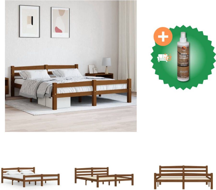 VidaXL Houten Bedframe Praktische Decoratieve Toevoeging 206x166x63 cm Kleur- Honingbruin Materiaal- Grenenhout Multiplex Bed Inclusief Houtreiniger en verfrisser - Foto 4