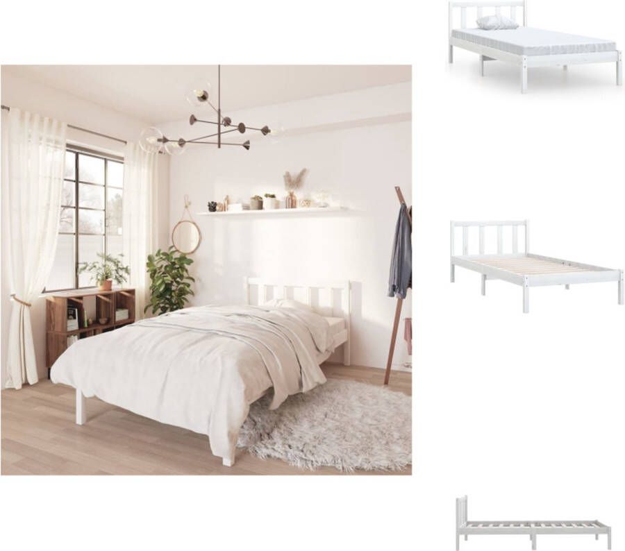 VidaXL Bedframe Bed Frame Bed Frames Bedframe massief grenenhout wit 75x190 cm - Foto 2