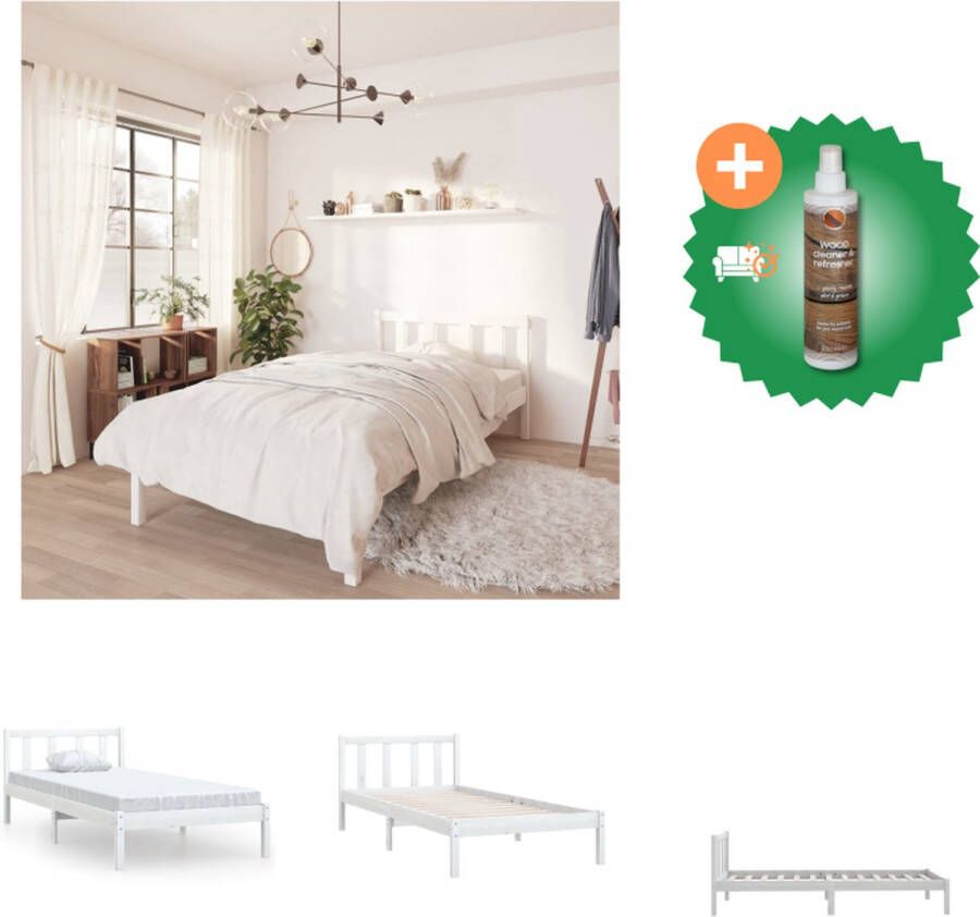VidaXL Bedframe Grenenhout Wit 195.5 x 80.5 x 100 cm 75 x 190 cm Matras niet inbegrepen Bed Inclusief Houtreiniger en verfrisser - Foto 4