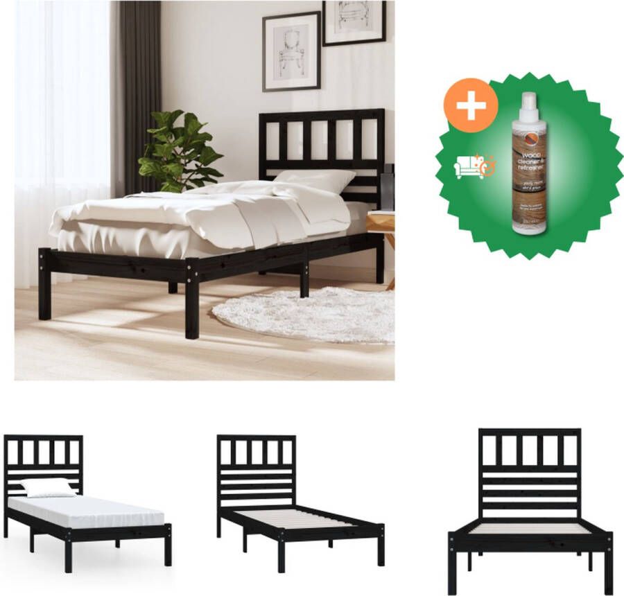 VidaXL Bedframe massief grenenhout zwart 90x190 cm 3FT single Bed Inclusief Houtreiniger en verfrisser