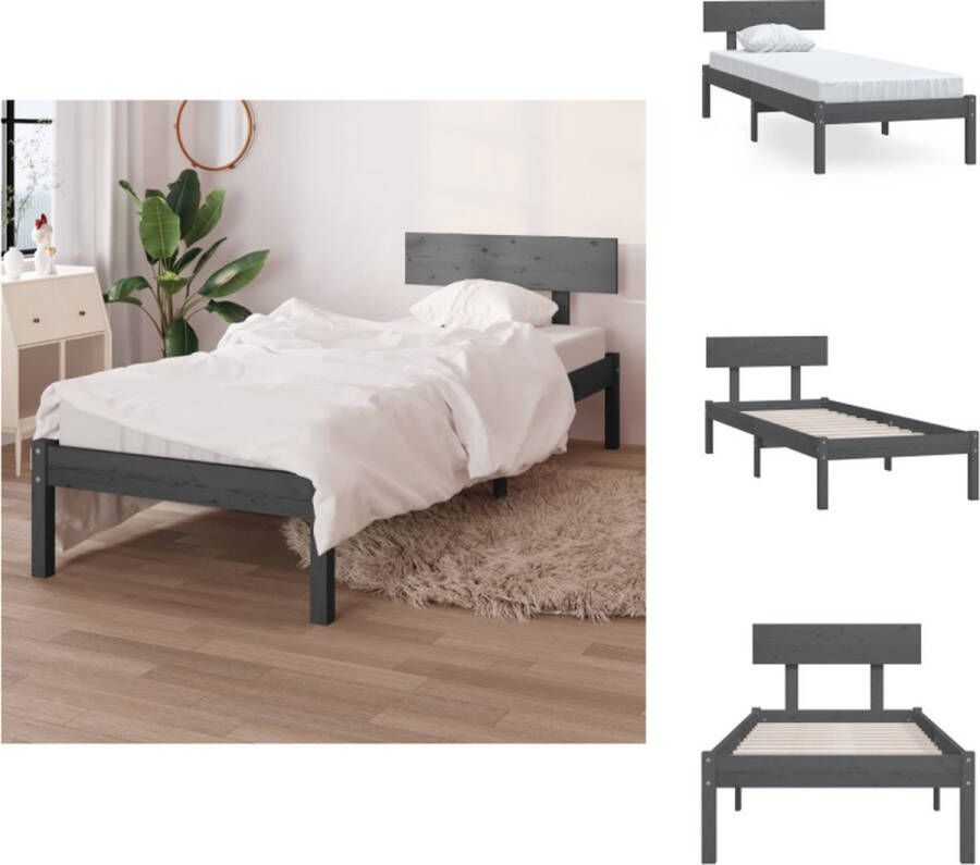 VidaXL Bedframe Bedframes Bed Bedbodem Bedframe massief grenenhout grijs 90x190 cm - Foto 3
