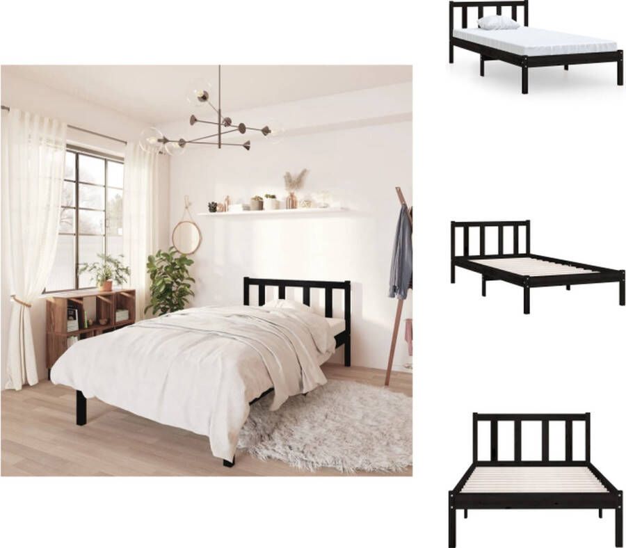 VidaXL Bedframe Bed Frame Bed Frames Bedframe massief grenenhout zwart 90x200 cm - Foto 2
