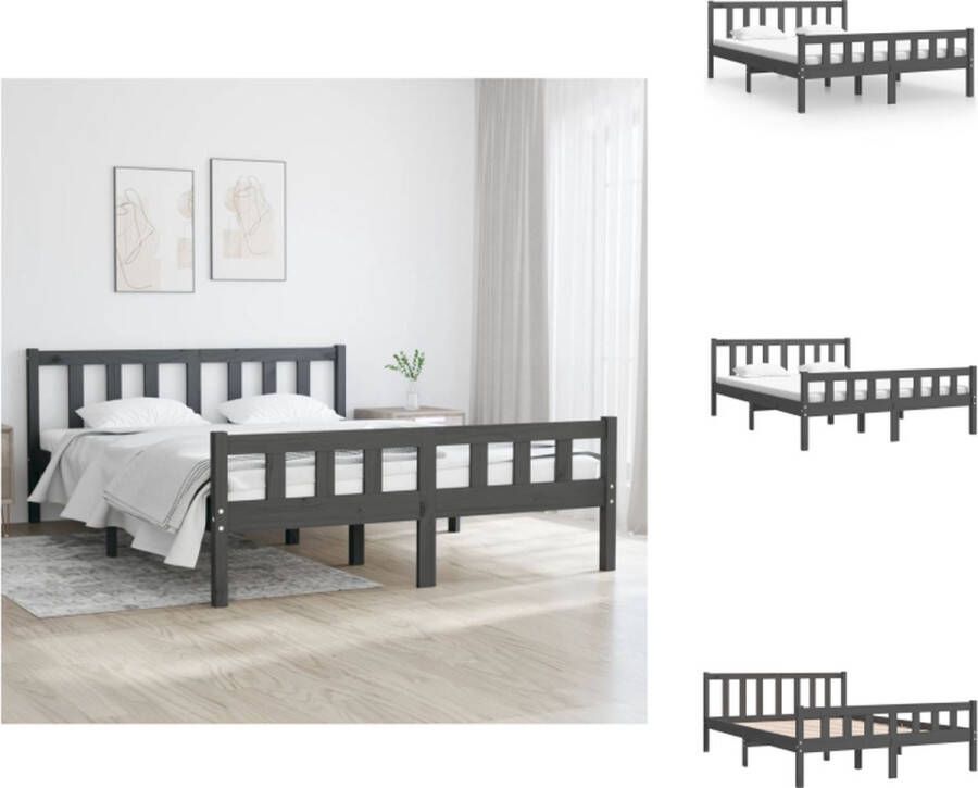 vidaXL Bedframe Grenenhout Bed 195.5 x 125.5 x 69.5 cm Grijs Bed