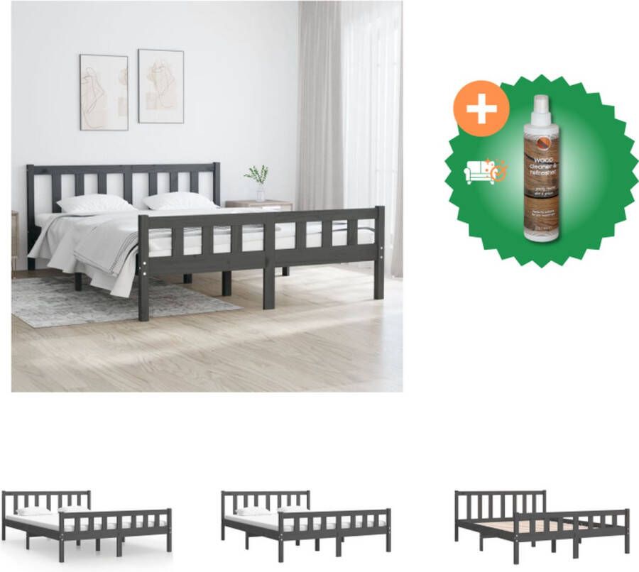 VidaXL Bedframe massief hout grijs 120x190 cm 4FT Small Double Bed Inclusief Houtreiniger en verfrisser