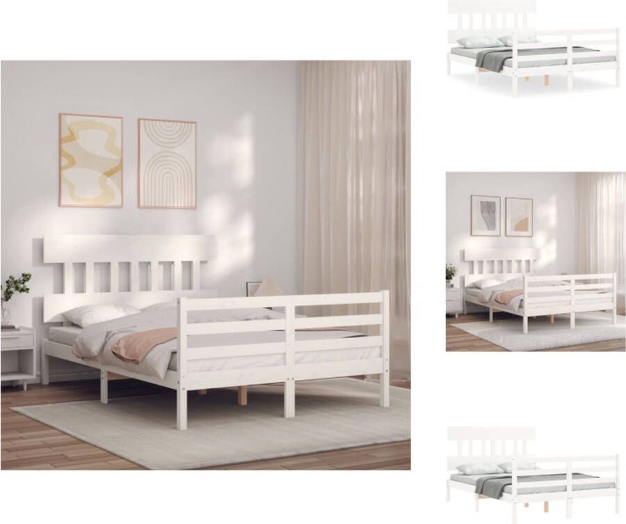 VidaXL Bedframe Bedframes Bed Tweepersoonsbed Bedframe met hoofdbord massief hout wit 4FT Small Double - Foto 15