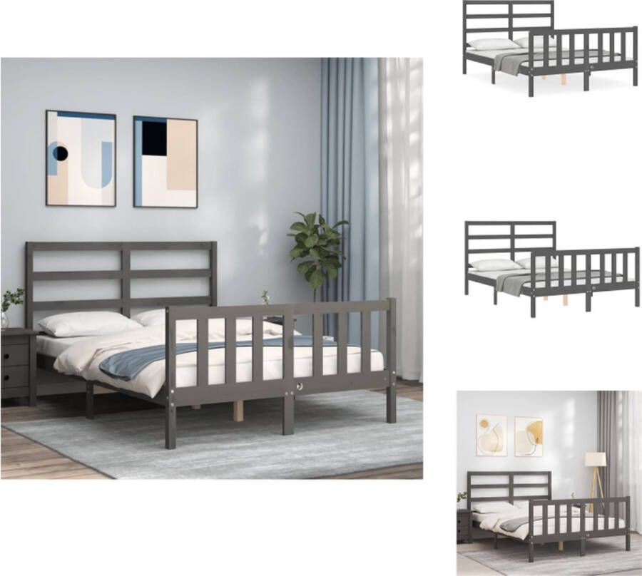 VidaXL Bedframe Grenenhout Bed 195.5 x 145.5 x 100 cm Multiplex lattenbodem Grijs 140 x 190 cm Bed