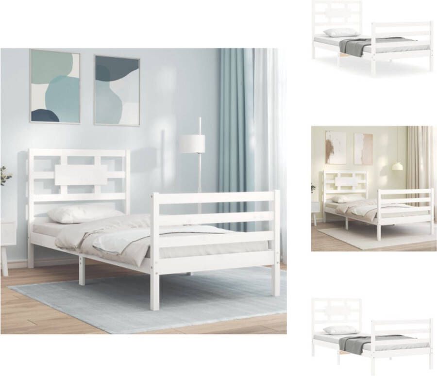 VidaXL Bedframe Bedframes Bed Eenpersoonsbed Bedframe met hoofdbord massief hout wit 90x200 cm - Foto 3