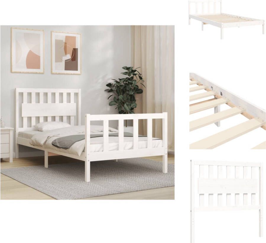 VidaXL Massief grenenhouten bedframe wit 205.5x105.5x100cm (LxBxH) multiplex lattenbodem geen matras inbegrepen Bed - Foto 3