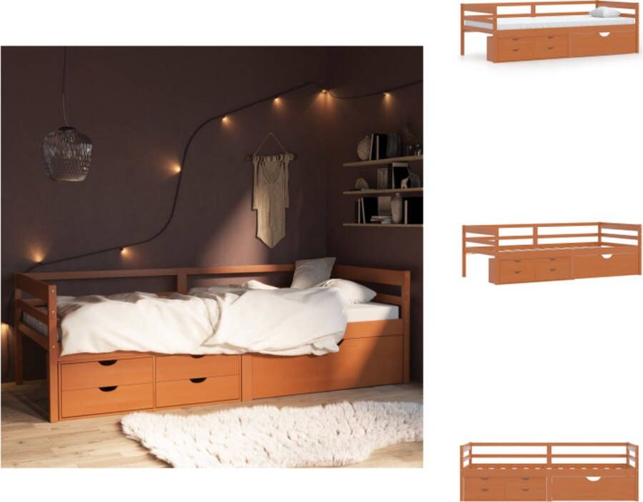 VidaXL Bedframe Grenenhout Comfort 206 x 96 x 65 cm Kleur- Honingbruin Bed
