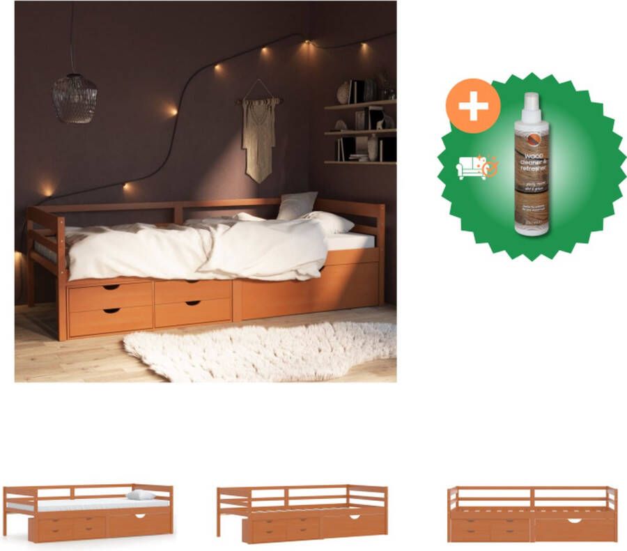 VidaXL Bedframe Grenenhout Comfort 206 x 96 x 65 cm Kleur- Honingbruin Bed Inclusief Houtreiniger en verfrisser