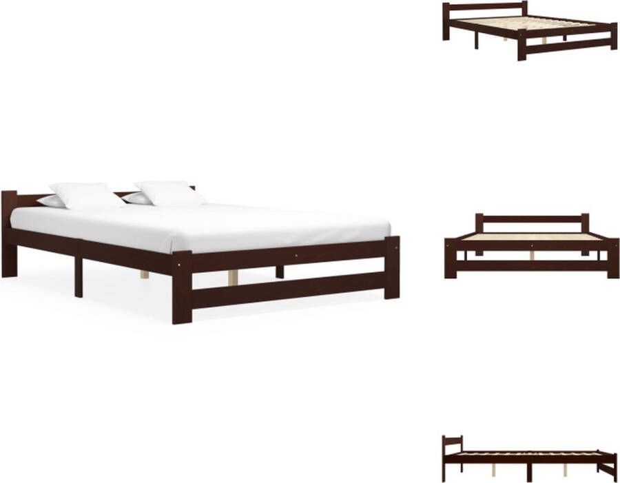 VidaXL Bedframe Grenenhout donkerbruin 204x187x55 cm geschikt voor matras 180x200 cm montage vereist Bed