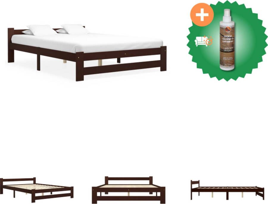 VidaXL Bedframe Massief grenenhout Donkerbruin 206x186x63cm Geschikt voor matras 180x200cm Montage vereist Bed Inclusief Houtreiniger en verfrisser - Foto 2