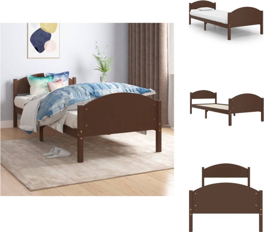 VidaXL Bedframe Grenenhout Donkerbruin 206 x 105.5 x 73.5 cm Massief Grenenhout en Multiplex Bed - Foto 3