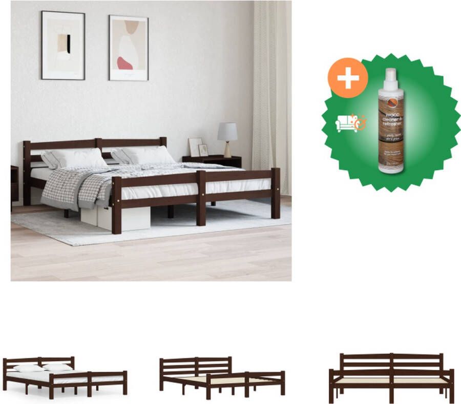 VidaXL Bedframe Grenenhout donkerbruin 206x166x66cm stevig en duurzaam matras niet inbegrepen Bed Inclusief Houtreiniger en verfrisser