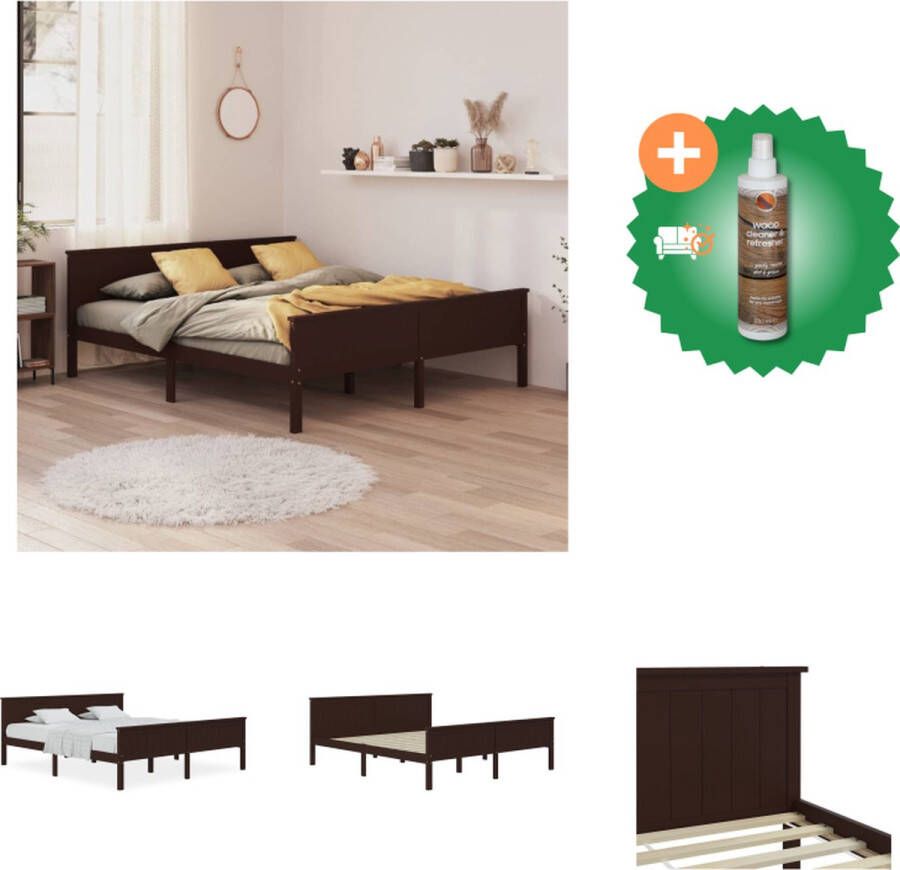 VidaXL Bedframe Massief grenenhout Donkerbruin 206x186x63cm Geschikt voor matras 180x200cm Montage vereist Bed Inclusief Houtreiniger en verfrisser