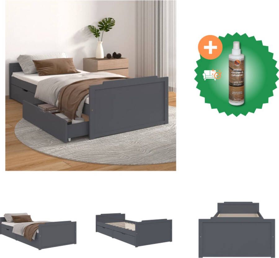 VidaXL Bedframe Grenenhout Donkergrijs 203.5 x 96 x 48.5 cm Met Opbergfunctie Bed Inclusief Houtreiniger en verfrisser