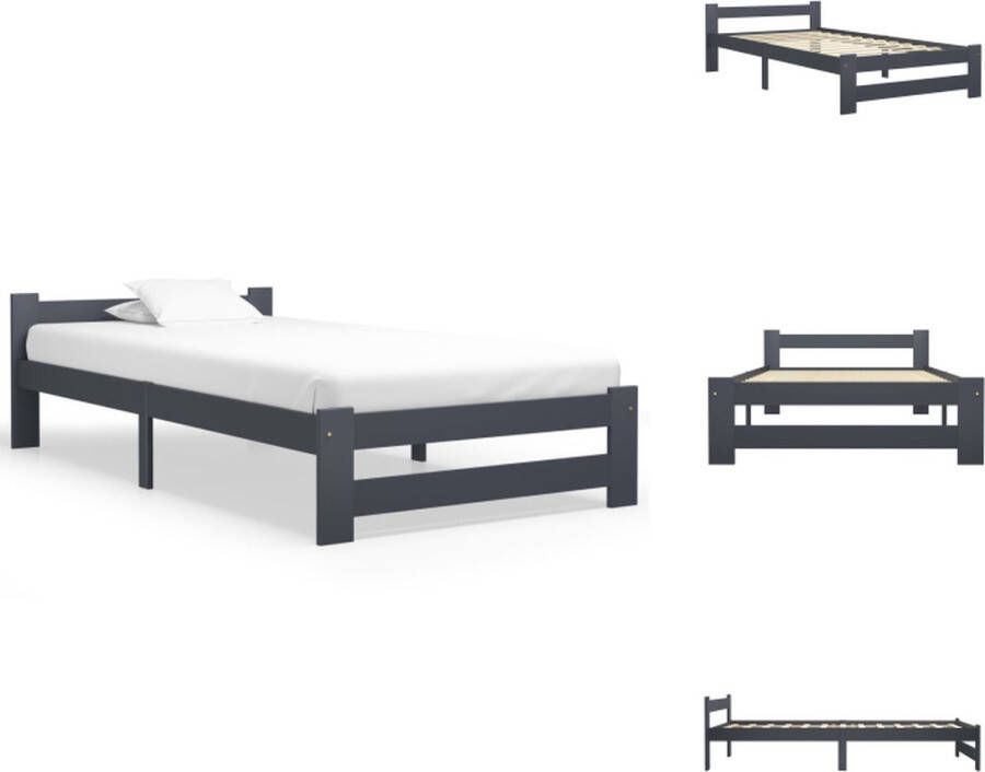 VidaXL Bedframe Grenenhout Donkergrijs 204 x 107 x 55 cm Geschikt voor 100 x 200 cm Matras Montage vereist Bed