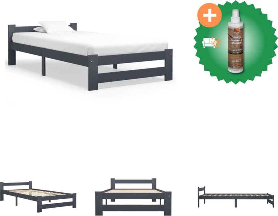 VidaXL Bedframe Grenenhout Donkergrijs 204 x 107 x 55 cm Geschikt voor 100 x 200 cm Matras Montage vereist Bed Inclusief Houtreiniger en verfrisser - Foto 2