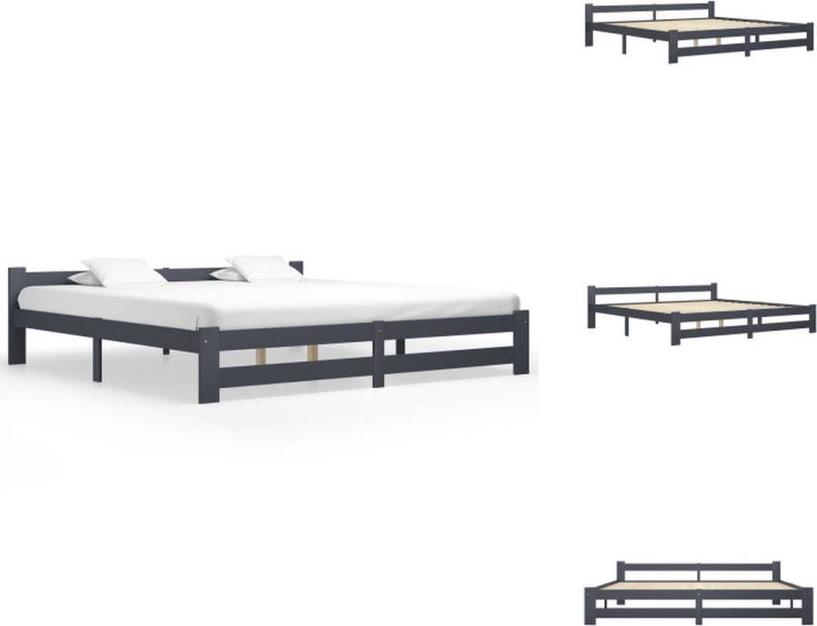 VidaXL Bedframe Grenenhout Donkergrijs 204 x 207 x 55 cm Voor matras van 200 x 200 cm Montage vereist Bed