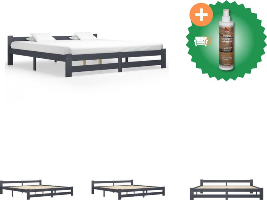 VidaXL Bedframe Grenenhout Donkergrijs 204 x 207 x 55 cm Voor matras van 200 x 200 cm Montage vereist Bed Inclusief Houtreiniger en verfrisser