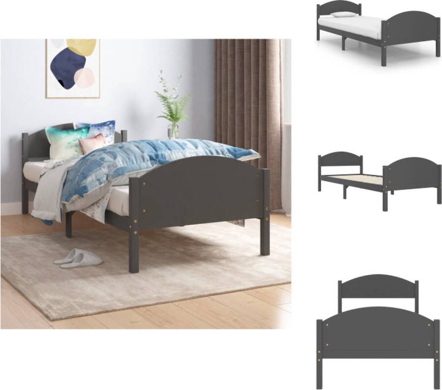 VidaXL Bedframe Grenenhout Donkergrijs 206 x 95.5 x 73.5 cm Geschikte matras 90 x 200 cm Bed - Foto 3