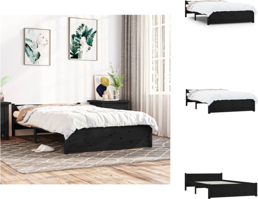 vidaXL Bedframe Grenenhout Double 195.5x140.5x51 cm Zwart Bed