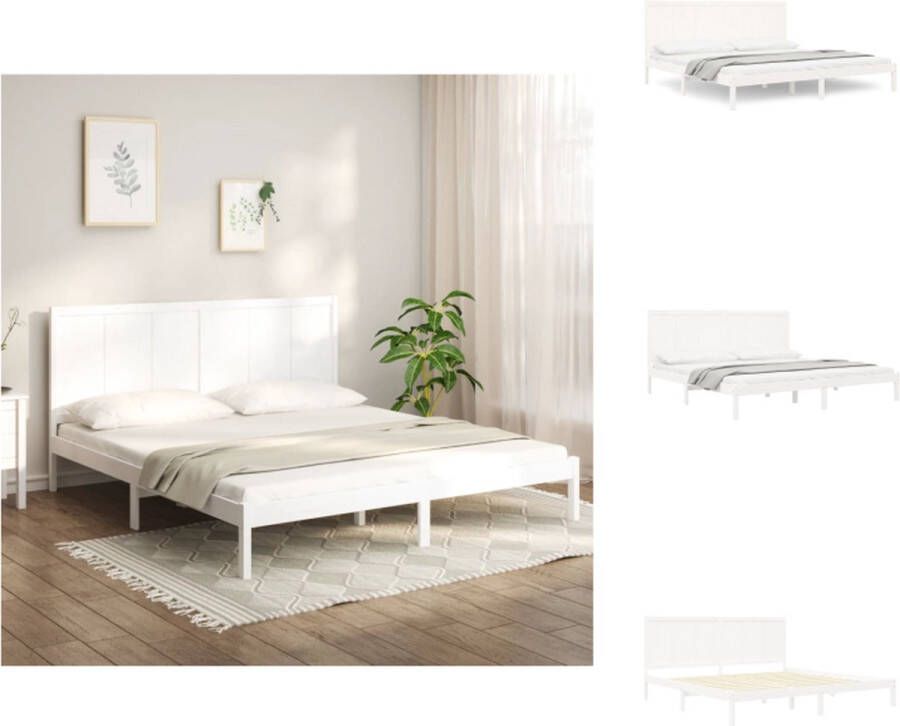 vidaXL Bedframe Grenenhout Dubbel Wit 205.5 x 205.5 x 31 cm Comfortabel lezen Stabiel praktisch Bed