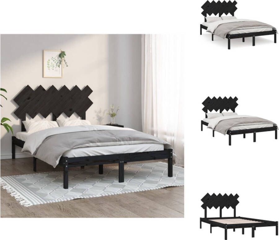 VidaXL Houten Bedframe Massief Grenenhout Stabiel en Decoratief 193.5 x 138.5 x 30 cm Zwart Geschikt voor 135 x 190 cm Matras Bed