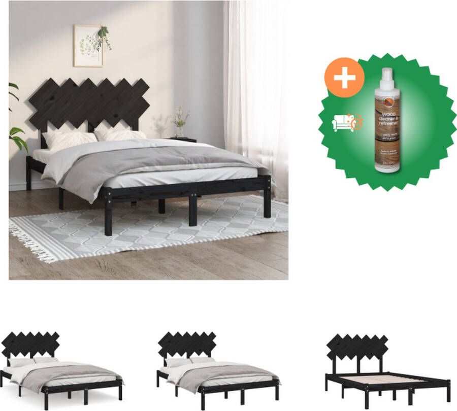 VidaXL Bedframe Houten bedframe 195.5 x 140.5 x 69.5 cm Zwart Geschikt voor matras van 135 x 190 cm Stabiel en comfortabel Inclusief hoofdeind Montage vereist Bed Inclusief Houtreiniger en verfrisser - Foto 5