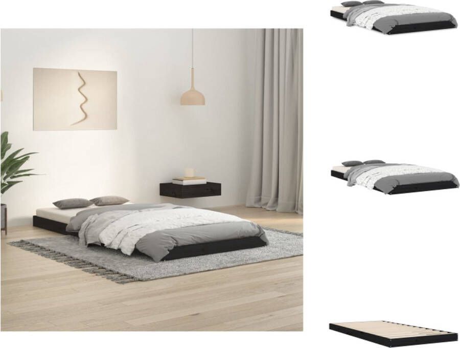 VidaXL Bedframe Grenenhout eenpersoons 193.5 x 94 x 9 cm multiplex lattenbodem zwart geschikt voor 90x190cm matras (3FT Single) Bed