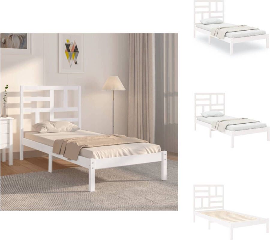 The Living Store Houten Bedframe eenpersoonsbed 100x200cm Massief grenenhout Stabiel en comfortabel Houten Bedframe Enkelpersoonsbed Massief Grenenhout Stabiel Bed Modern Design - Foto 4