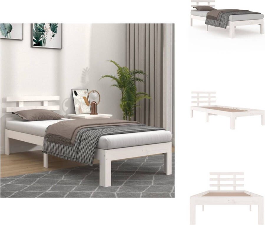 VidaXL Bedframe Grenenhout Eenpersoons Wit 195.5 x 78.5 x 69.5 cm Stabiel en comfortabel Bed