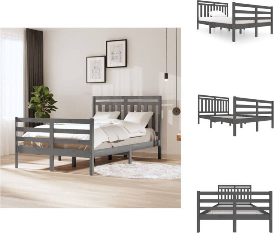 VidaXL Bedframe Grenenhout Grijs 120 x 200 cm Stabiel en decoratief Bed