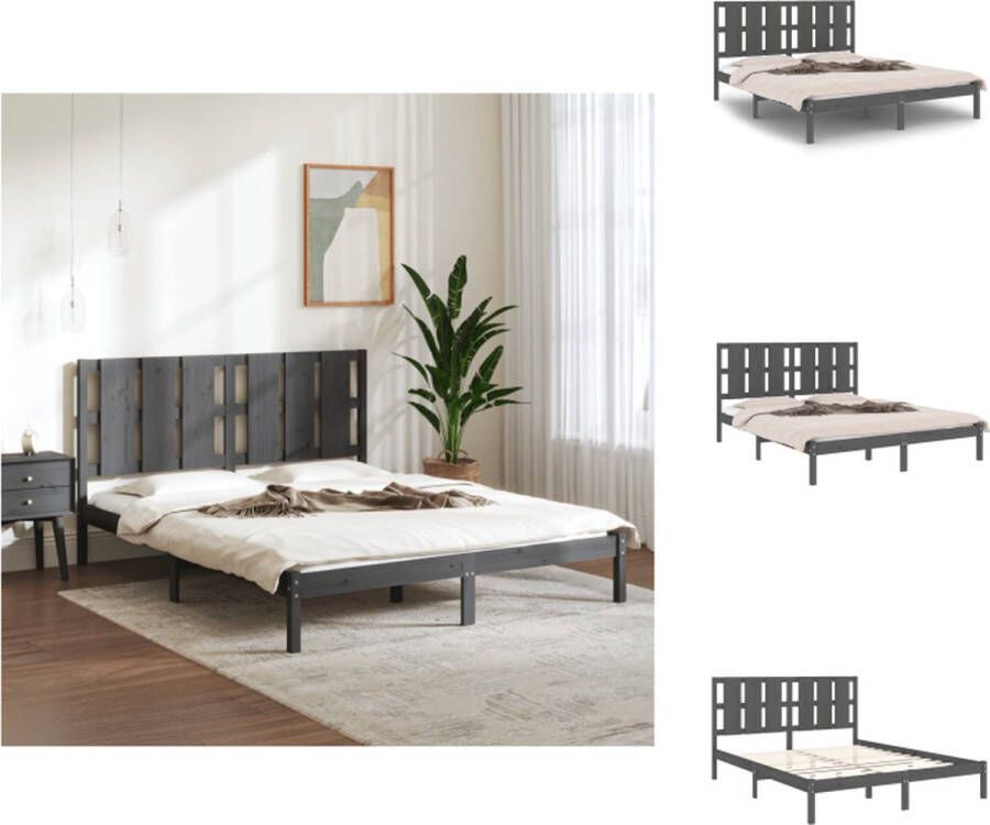 VidaXL Bedframe Grenenhout Grijs 160 x 200 cm Met Stevige Lattenbodem Bed