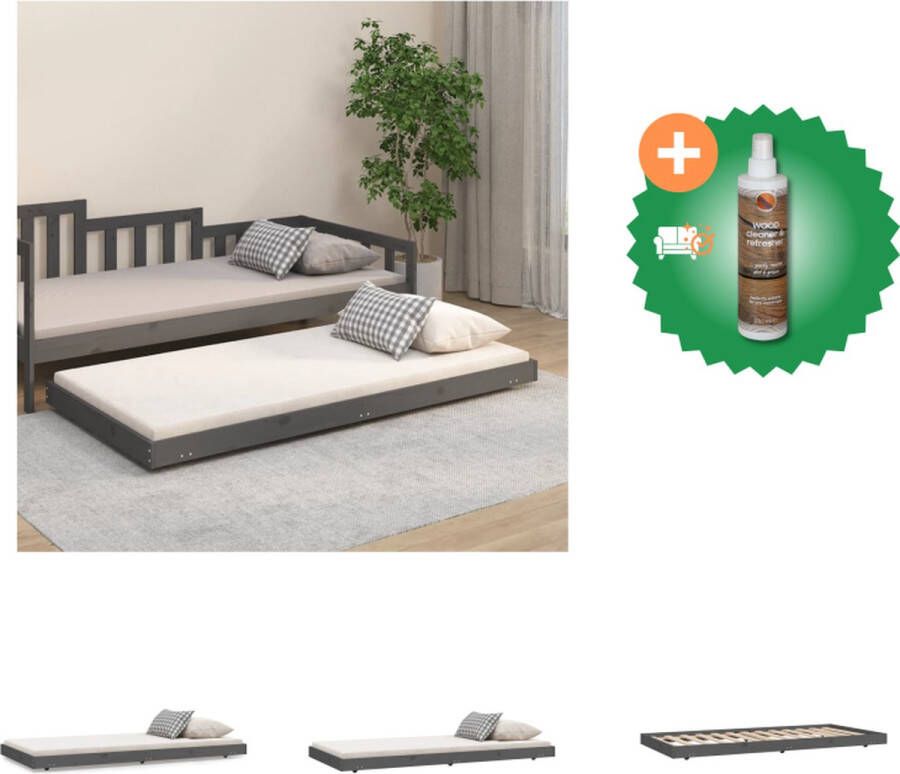 VidaXL Bedframe Grenenhout Grijs 193.5 x 94 x 13 cm Wieltjes Bed Inclusief Houtreiniger en verfrisser