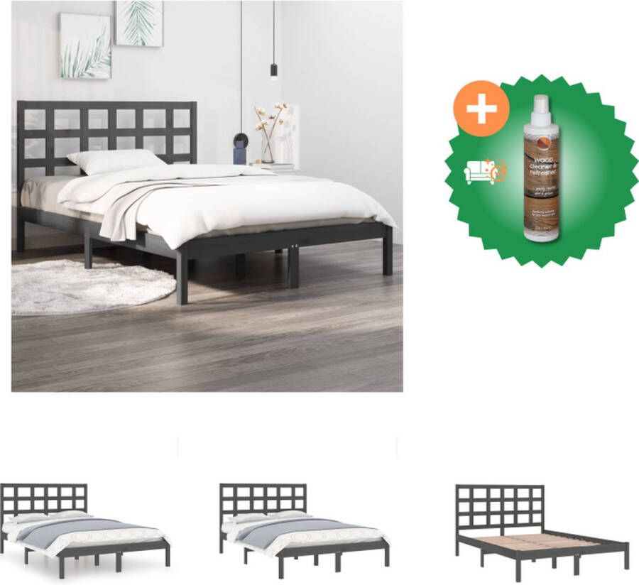 VidaXL Bedframe Grenenhout Grijs 195.5 x 145.5 x 31 cm Comfortabel en stevig Bed Inclusief Houtreiniger en verfrisser