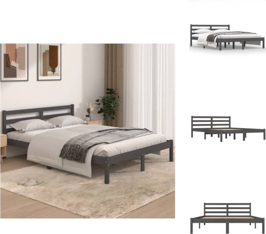 VidaXL Bedframe Grenenhout Grijs 195.5 x 145.5 x 69.5 cm Stevig lattenbodem Comfortabel hoofdeinde Montage vereist Bed