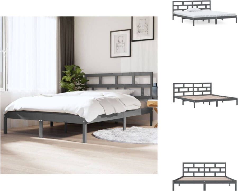 VidaXL Bedframe Grenenhout Grijs 195.5 x 146 x 100 cm Met Stevige Lattenbodem Bed