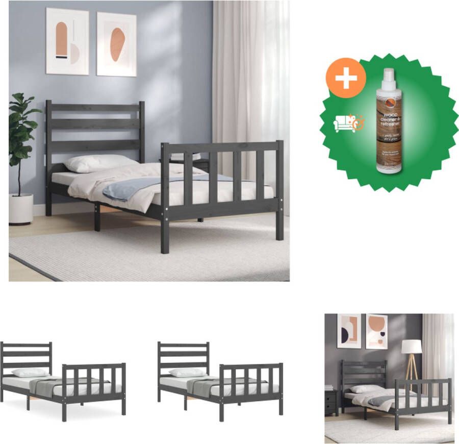 VidaXL Bedframe Massief Grenenhout Grijs 195.5x95.5x100cm Multiplex Lattenbodem Functioneel Hoofd- en Voeteneinde Montage Vereist Bed Inclusief Houtreiniger en verfrisser - Foto 3