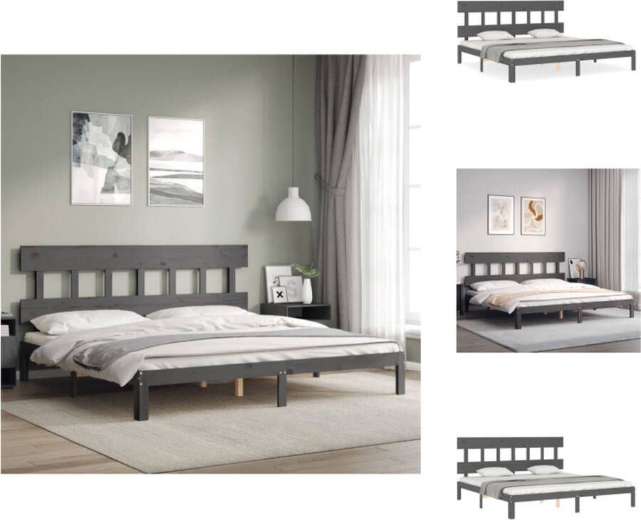 VidaXL Bedframe Grenenhout Grijs 203.5 x 183.5 x 81 cm 180 x 200 cm (6FT Super King) Multiplex lattenbodem Bed