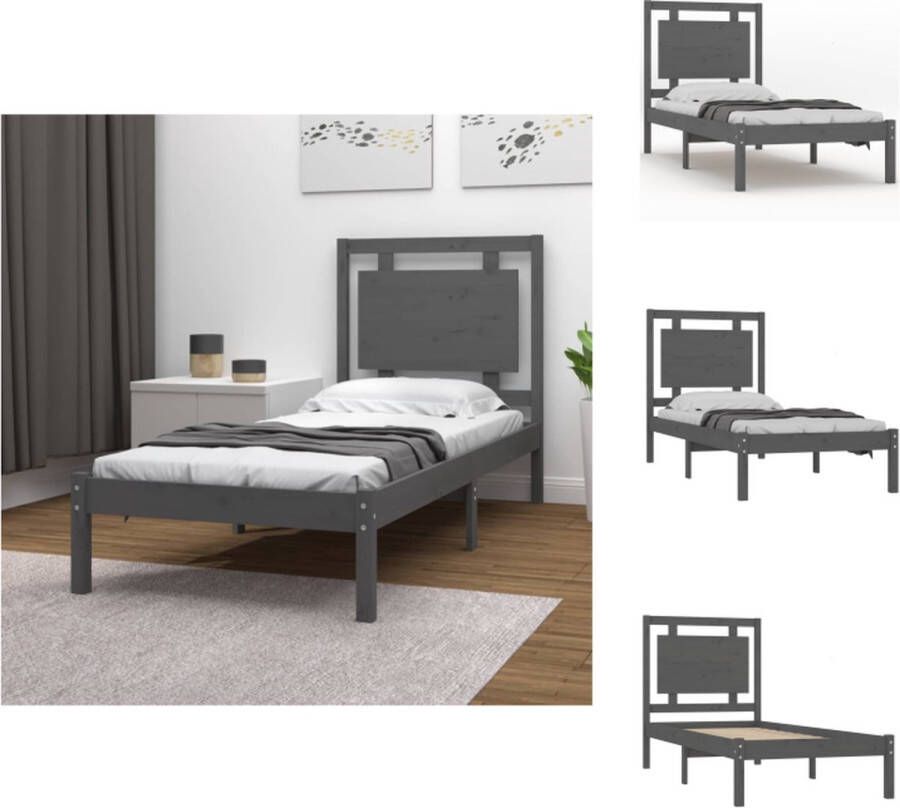 VidaXL Bedframe Grenenhout Grijs 205.5 x 105.5 x 31 cm Multiplex lattenbodem Geschikt voor 100 x 200 cm matras + hoofdeind Bed