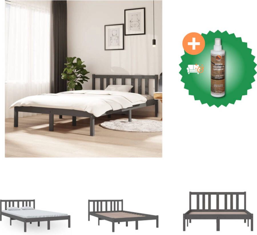 VidaXL Houten Bedframe Praktisch en decoratief Massief grenenhout Stabiel en comfortabel Grijs 205.5 x 125.5 x 69.5 cm Geschikt voor 120 x 200 cm matras Montage vereist Bed Inclusief Houtreiniger en verfrisser - Foto 2